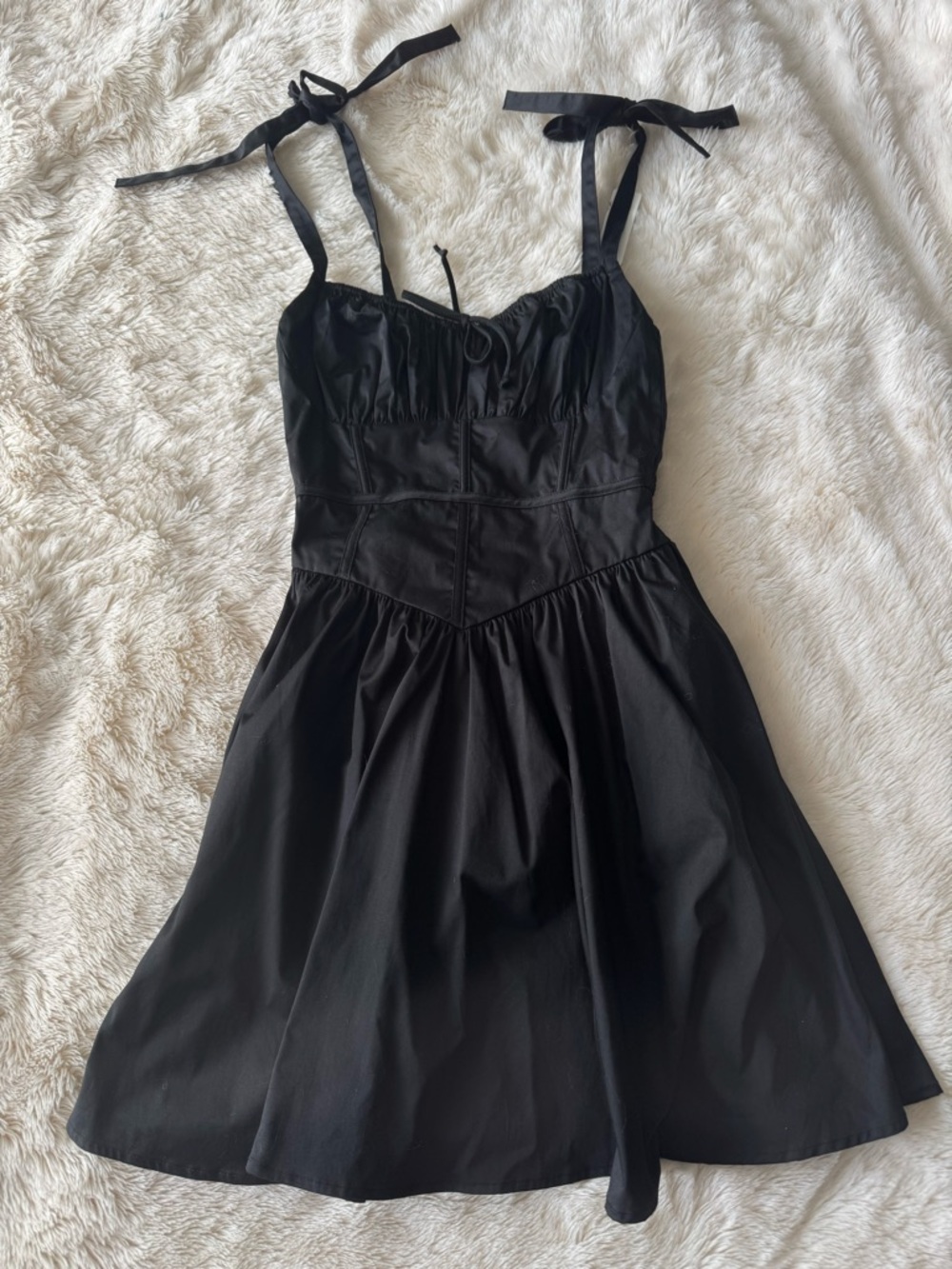 Black Tie-Shoulder Fit & Flare Dress